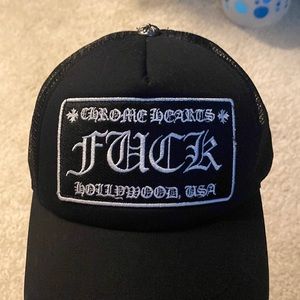 Black and white fuck Hollywood chrome heart hat